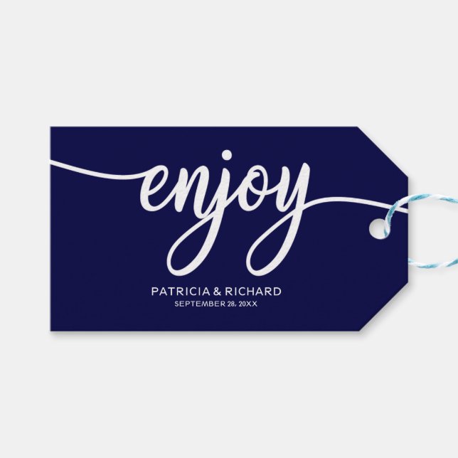 Étiquettes de Faveur de Mariage Chic Bleu Marine P (Devant (Horizontal))