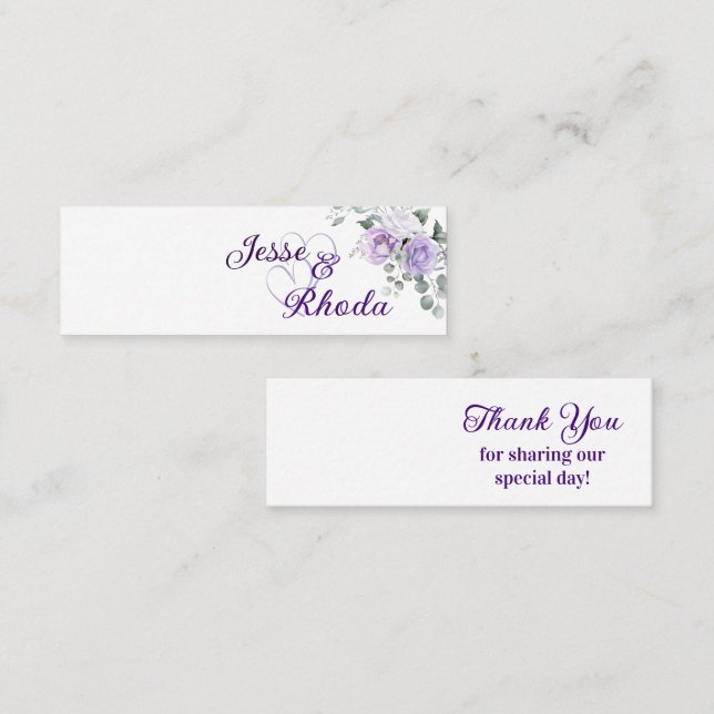 Étiquettes de faveur de mariage floral pourpre Jes (Devant / Derrière)