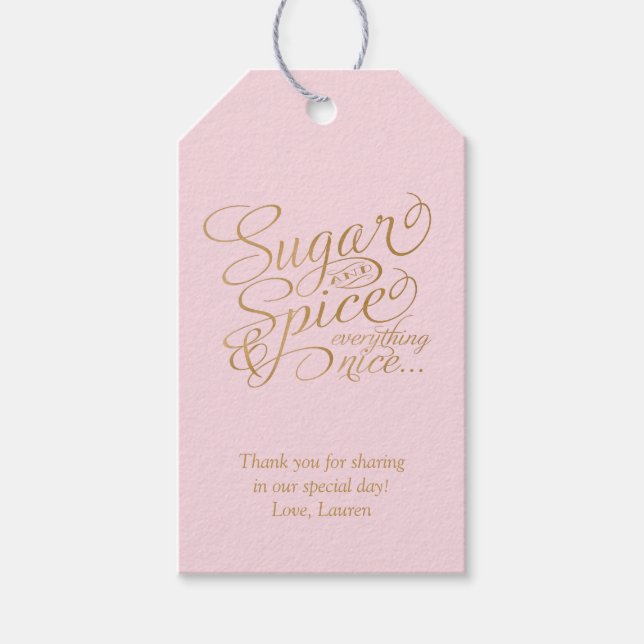 Étiquettes de faveur de sucre et d'épices rose et  (Devant)