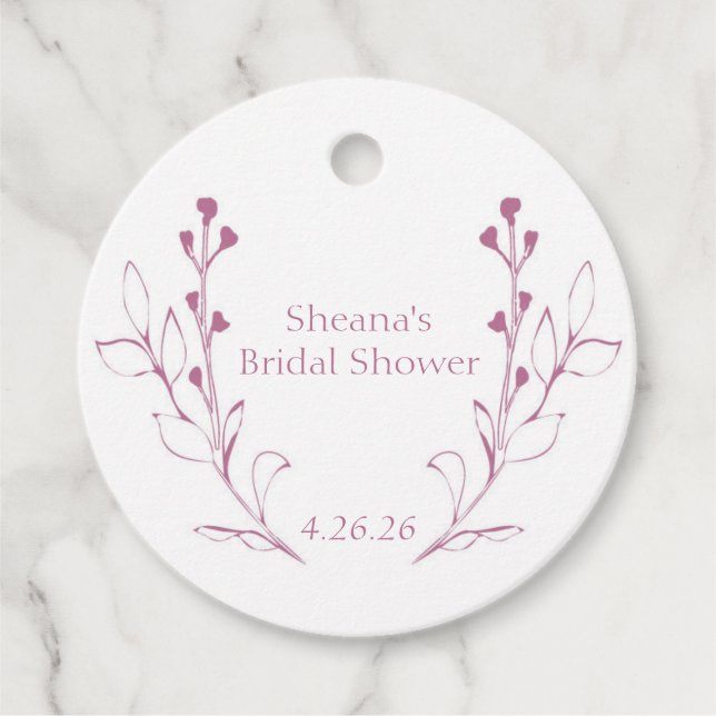 Étiquettes de faveur de vignes et fleurs roses (Devant)