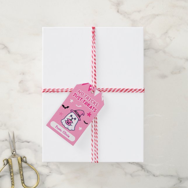 Étiquettes de faveur d'Halloween rose (Avec de la ficelle)