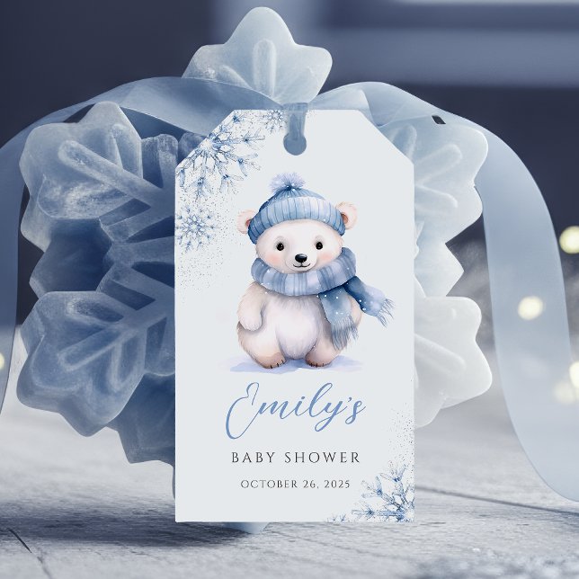 Étiquettes de faveur d'ours polaire bleu d'hiver (Créateur téléchargé)