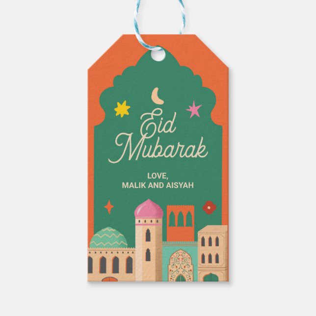 Étiquettes de faveur Eid Mubarak | Voûtes dessinée (Devant)