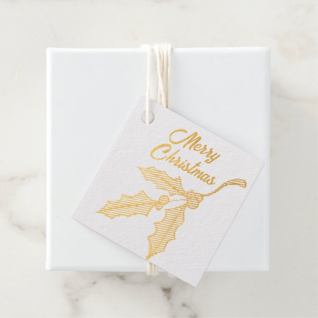Étiquettes de faveur en feuille de houx de Noël (Avec boite)