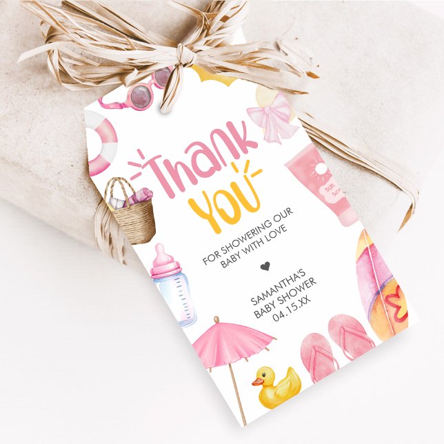 Étiquettes de Faveurs de Baby Shower Été Splish Sp (Pink Splish Splash Baby Shower Favor Tags)