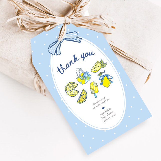 Étiquettes de Faveurs de Baby Shower Lemon Squeeze (We can't wait to Squeeze you Lemon Baby Shower Favor Tags)