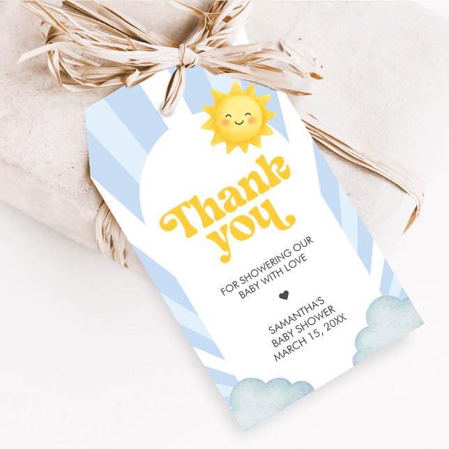 Étiquettes de Faveurs de Baby Shower pour l'Arrivé (Here Comes the Sun Baby Shower Favor Tags)