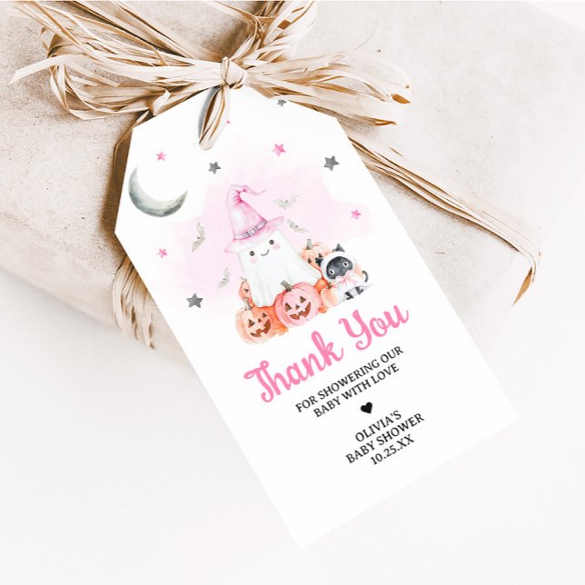 Étiquettes de Faveurs de Fête Prénatale pour Bébé  (Girl Halloween Little Boo Baby Shower Favor Tags)