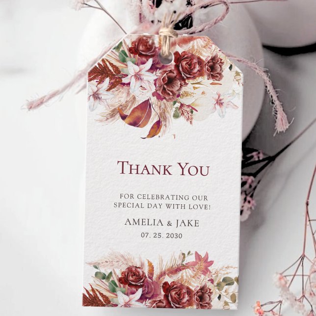 Étiquettes de Faveurs de Mariage Florales Rouge Bo (Créateur téléchargé)
