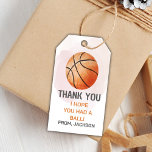 Étiquettes de favori de la fête sportive des garço<br><div class="desc">Ajoutez une finition slam-dunk à vos faveurs de fête! Ces étiquettes cadeau d'anniversaire Orange Watercolor Basketball ont un design de basket-ball dynamique avec des éclaboussures d'aquarelle artistique — parfait pour les garçons amateurs de sport et de basket-ball des anniversaires. Utilisez-les pour décorer des sacs de faveur, des boîtes de collations...</div>