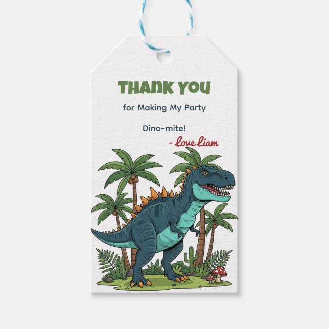 Étiquettes de fête d'anniversaire de dinosaures (Devant)
