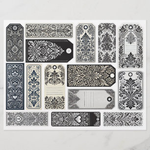 Étiquettes de journal de junk Damask Design vintag