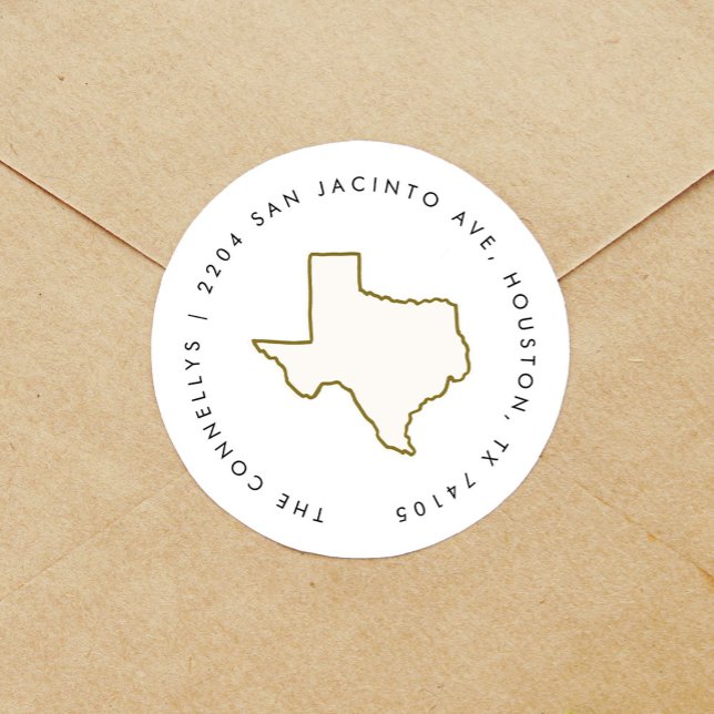 Étiquettes de l'adresse de retour de l'état du Tex (Texas state illustration round sticker return address labels.)