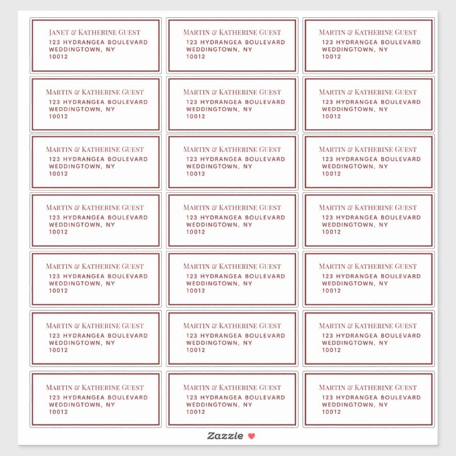 Étiquettes de mailing invité rouge classique 21 pa (Feuille)