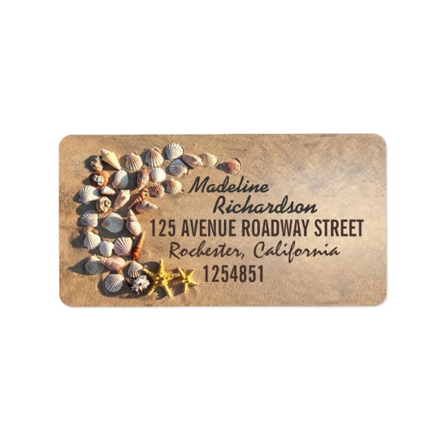 étiquettes de mariage à la plage avec coquillages  (Devant)