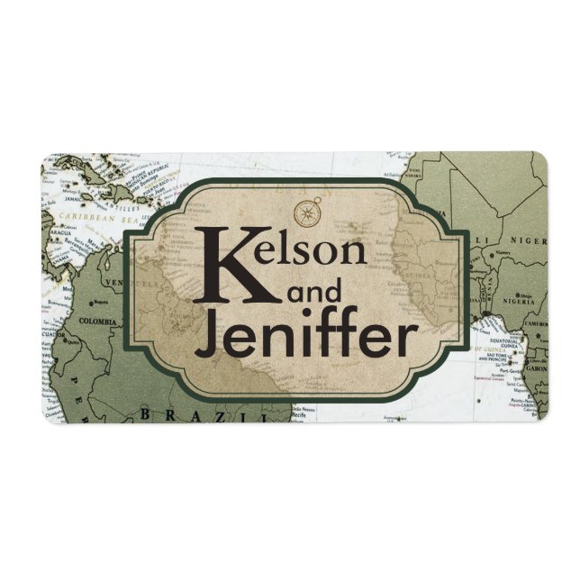 Étiquettes de mariage à thème voyage vintage (Devant)