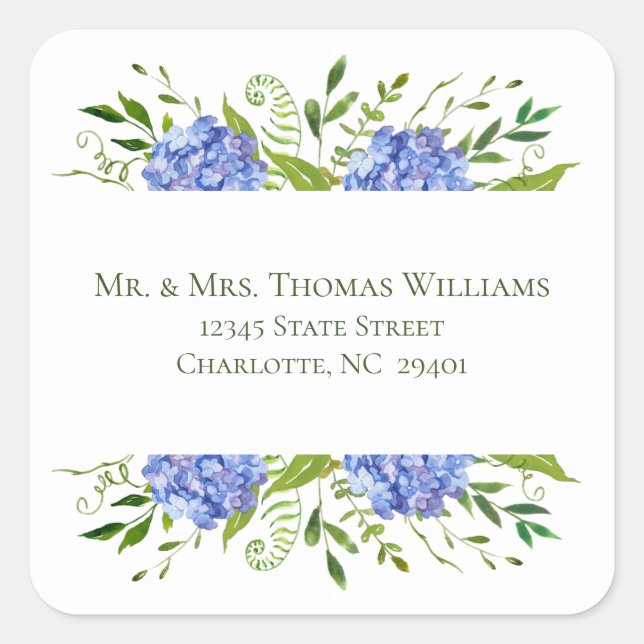 Étiquettes de mariage aux hortensias bleus (Devant)