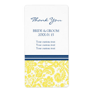 Étiquettes de mariage bleu citron damassé