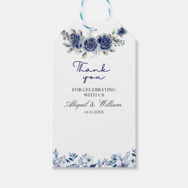Étiquettes de mariage botaniques florales bleues é (Devant)
