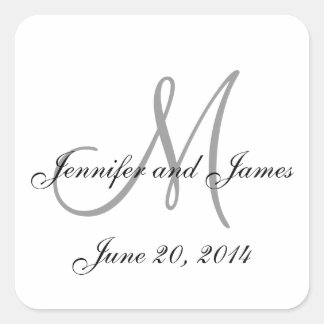 Étiquettes de mariage Carré gris et blanc