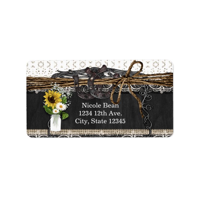 Étiquettes de mariage champêtre avec fleurs et fer (Devant)