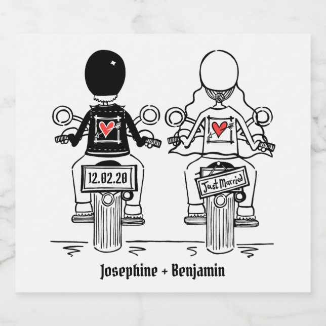 Étiquettes de Mariage de bouteille de moto sur mes (Étiquettes simples)