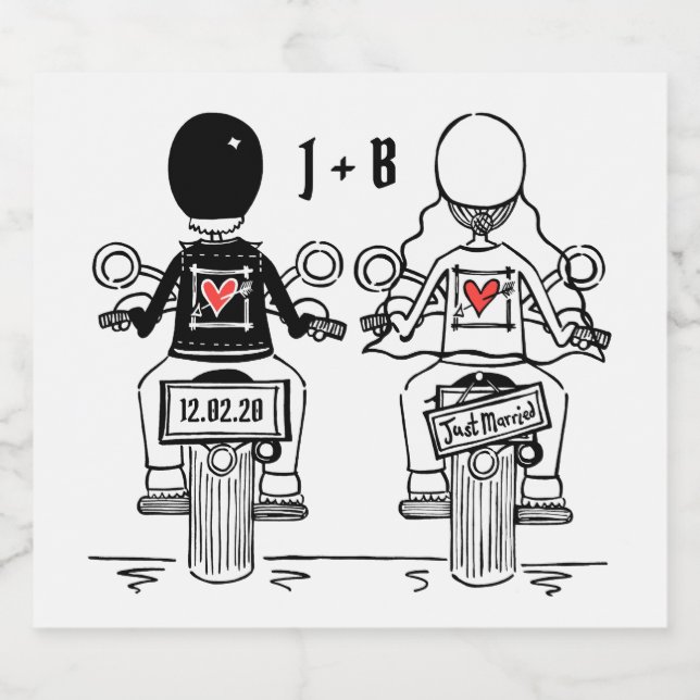 Étiquettes de Mariage de bouteille de moto sur mes (Étiquettes simples)