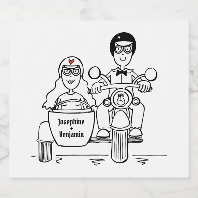 Étiquettes de Mariage de bouteille de moto sur mes (Étiquettes simples)