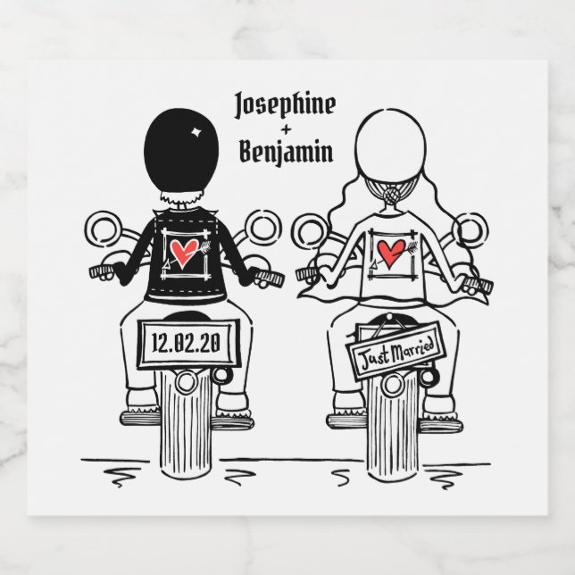 Étiquettes de Mariage de bouteille de moto sur mes (Étiquettes simples)