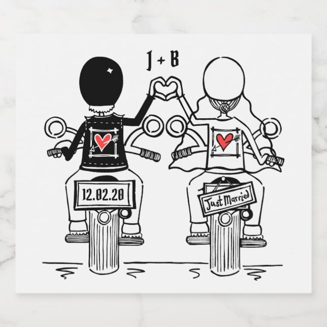 Étiquettes de Mariage de bouteille de moto sur mes (Étiquettes simples)