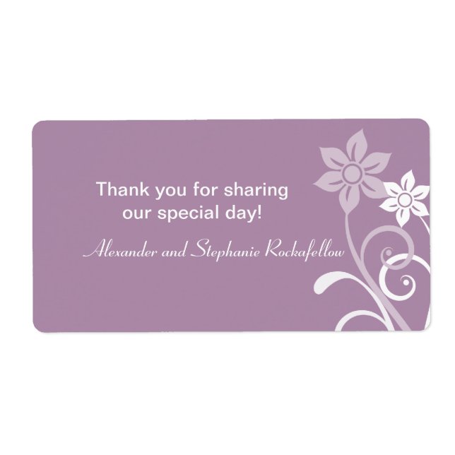 Étiquettes De Mariage Dramatiques Florales, Violet (Devant)