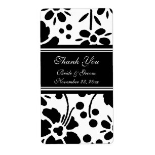 Étiquettes de mariage floral noir et blanc