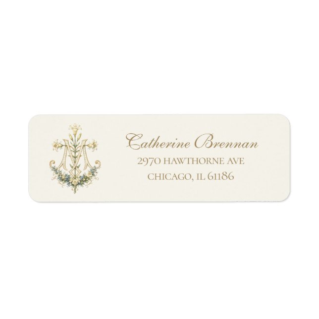 Étiquettes de mariage florales catholiques à croix (Devant)