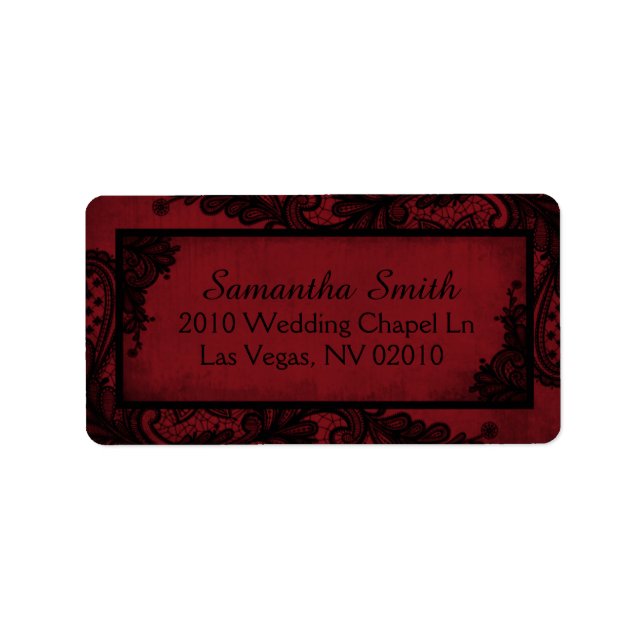Étiquettes de mariage gothique rouge noir dentelle (Devant)