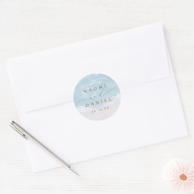 Étiquettes de mariage Modern Script Sand Hearts Be (Enveloppe)