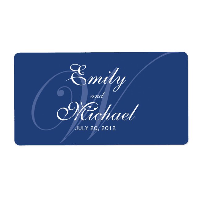 Étiquettes de mariage monogramme - Bleu profond (Devant)