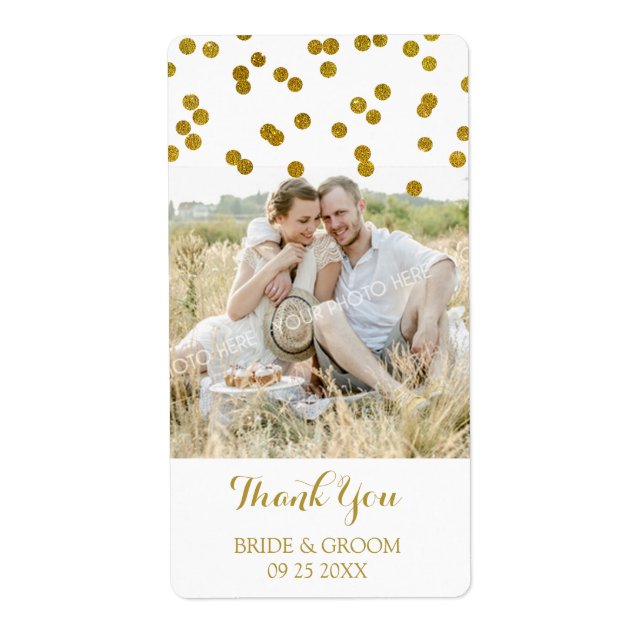 Étiquettes de mariage photo Gold Confetti (Devant)