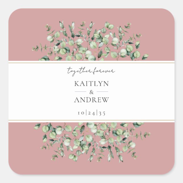 Étiquettes de mariage Rose Pâle Eucalyptus Ensembl (Devant)