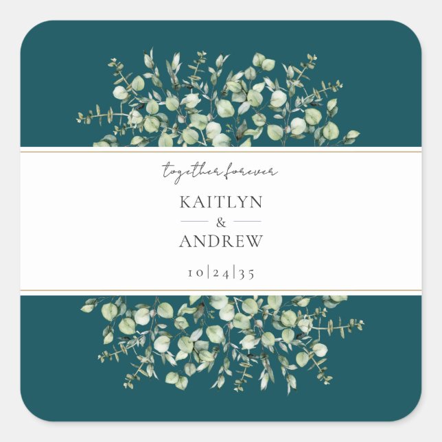 Étiquettes de mariage Teal Eucalyptus Ensemble For (Devant)