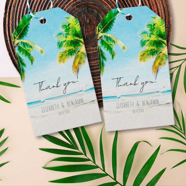 Étiquettes de Mariage Tropical de Plage aux Palmie (Créateur téléchargé)