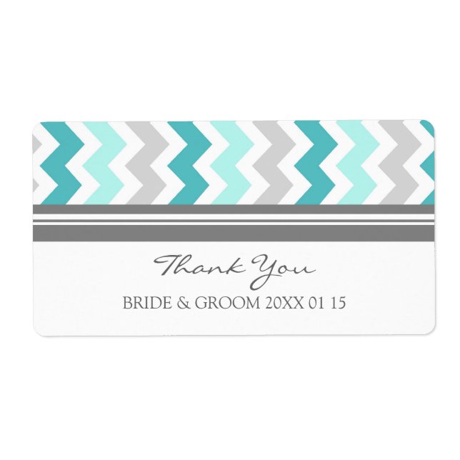 Étiquettes de mariage Turquoise gris Chevron (Devant)