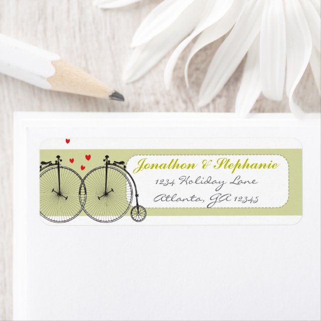 Étiquettes de mariage vintage BICYCLE (En situation)