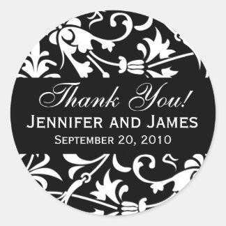 Étiquettes de Merci de Mariage damassé Floral Noir