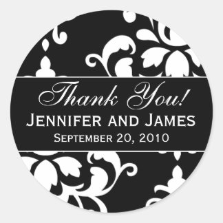 Étiquettes de Merci de Mariage damassé noir blanc