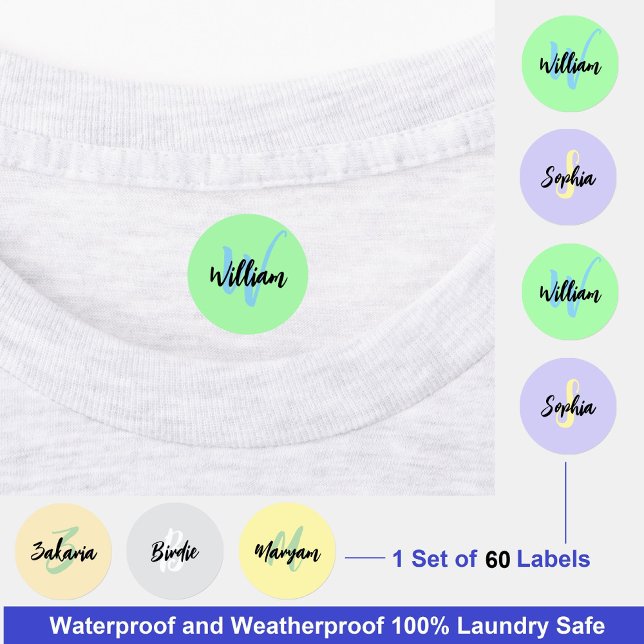 Étiquettes de monogramme imperméables multiples |  (Custom Waterproof Monogram Tags for circle labels )