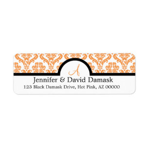 Étiquettes de monogrammes Mariage damassé orange