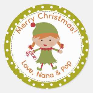 Étiquettes de Noël elfe fille aux cheveux roux
