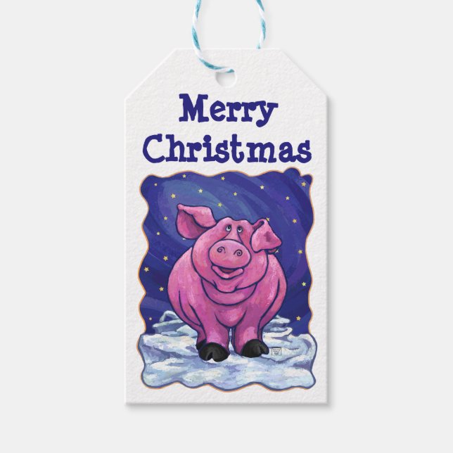 Étiquettes de Noël pour cadeaux en forme de cochon (Devant)
