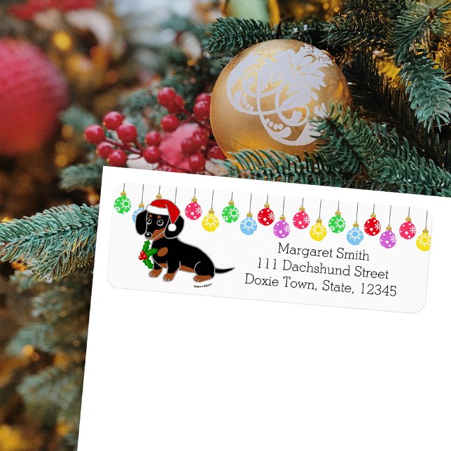 Étiquettes de Noël pour Dachshund noir et feu (Black and Tan Dachshund Santa Design Christmas Return Address Labels for Dachshund Owners.)