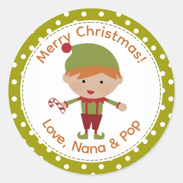 Étiquettes de Noël pour garçon elfe aux cheveux ro (Devant)
